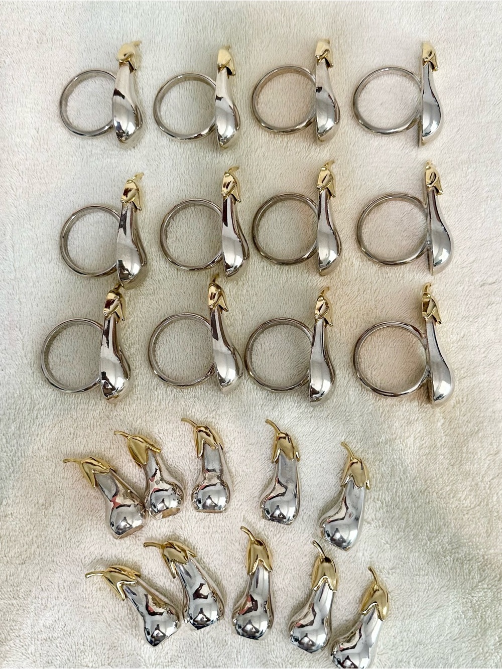 Vintage Eggplant Napkin Rings Place Card Holders Silver Gold Set 22 Table Decor